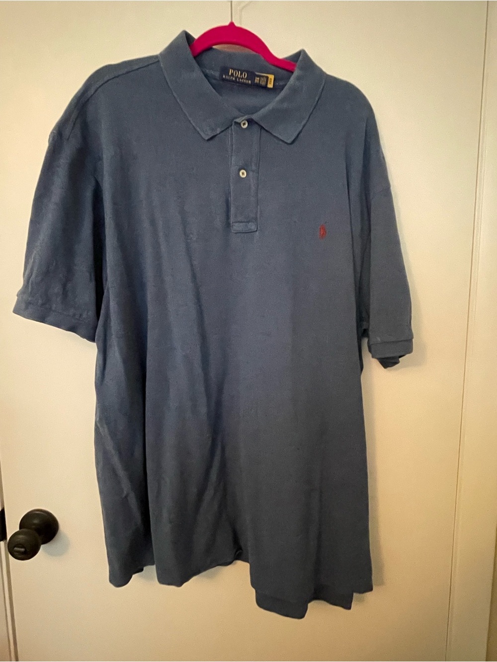 Polo by Ralph Lauren Heather Blue Mesh Short-Sleeve Polo with Red Pony, SZ 3XB.